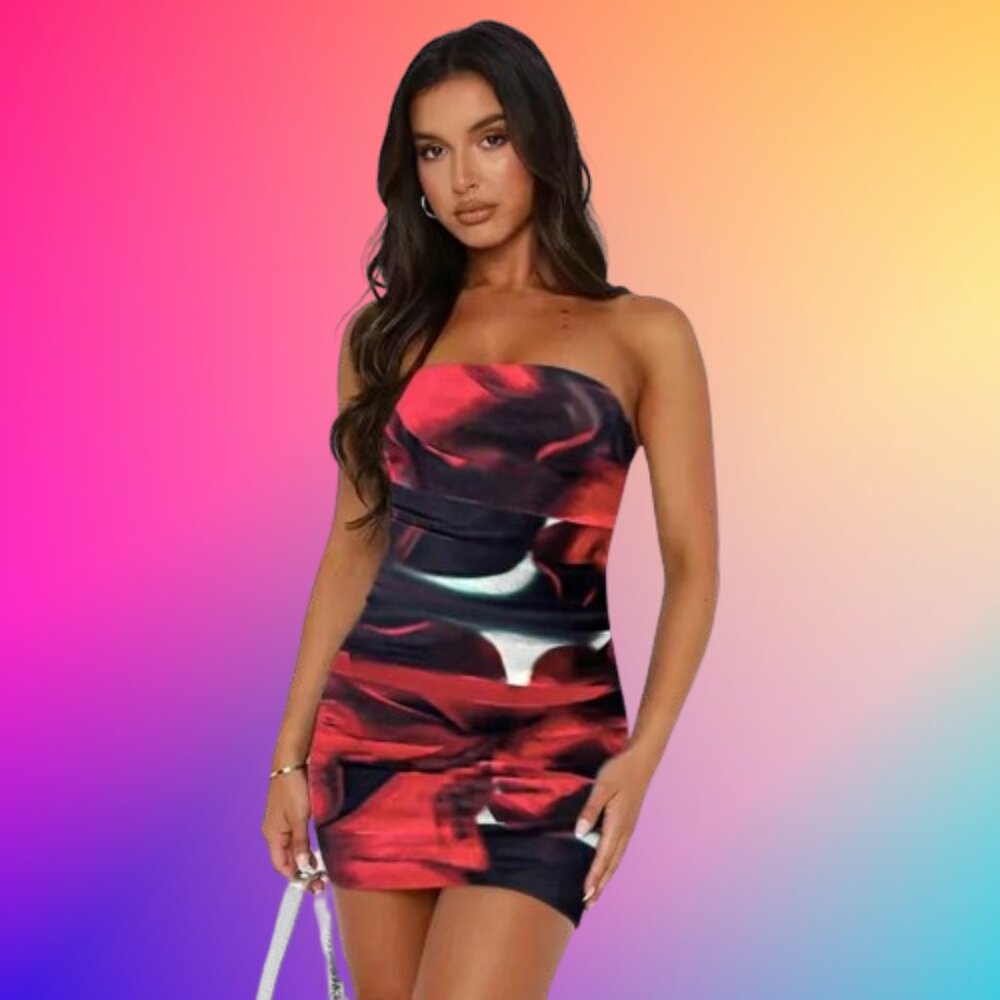 Strapless Red Tie Dye Sheath